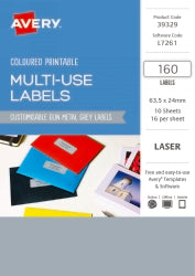 Avery Label 63.5x24 Rectangular Laser 16UP Gun Metal Grey PK160 (Each)