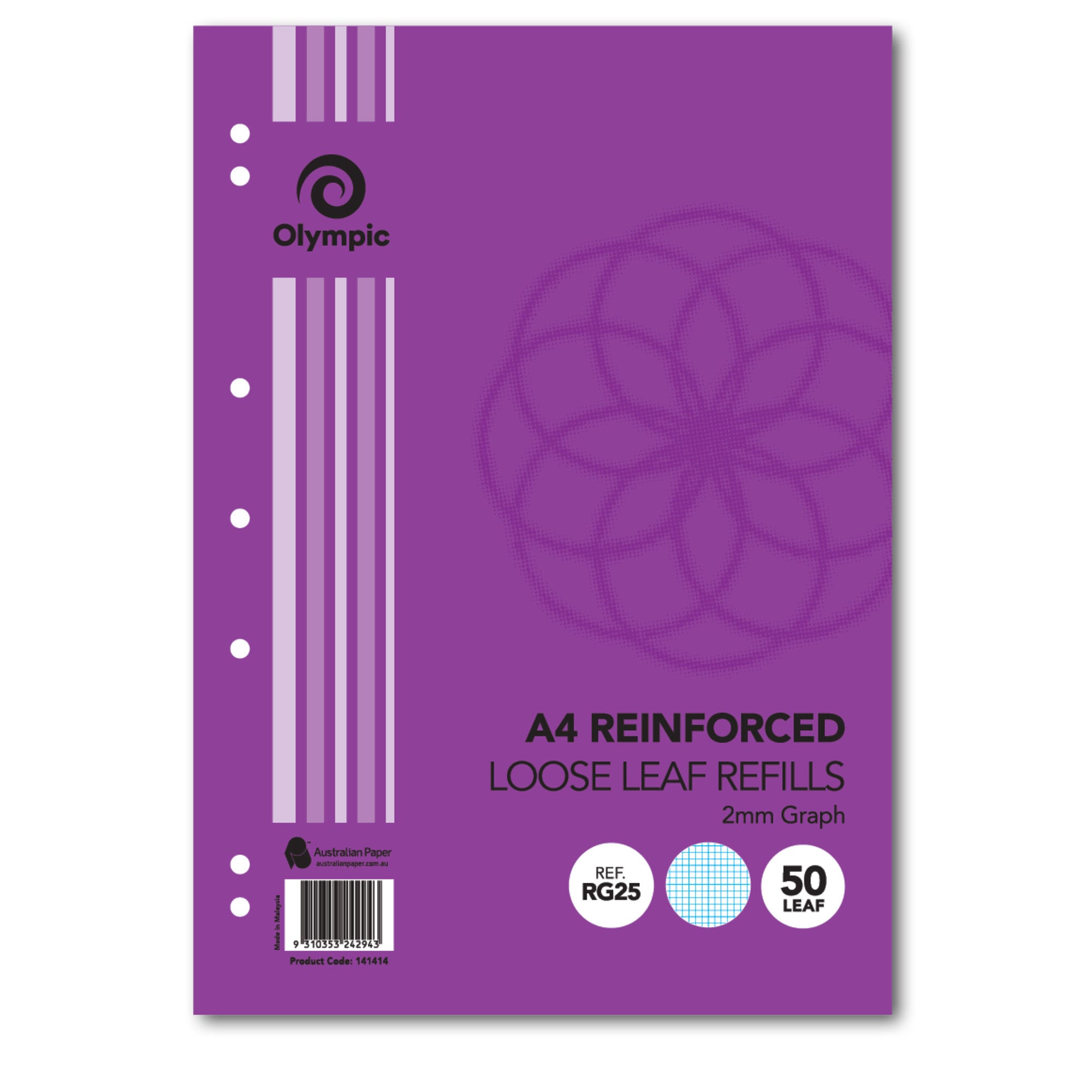 Olympic Loose Leaf Reinforced Refills A4 2mm Graph 50 Leaf (Each)