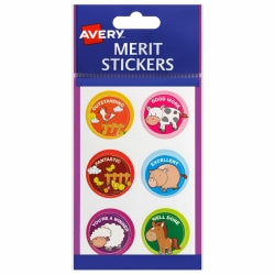 Avery Merit Stickers Farm Animals Round Permanent PK96 Hs (Each)