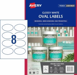 Avery Labels L7127 84.7x50.8mm Glossy Oval 8UP White PK10 (Each)