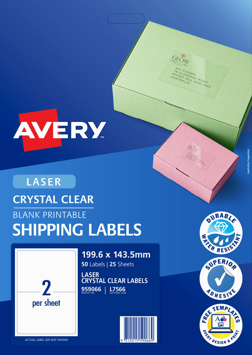 Avery Labels L7566 199.6x143.5mm Shipping 2UP Clear PK25 (Each)