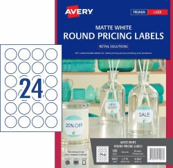 Avery Labels Laser L7129 40mm Round Matt White 24UP PK8 (Each)