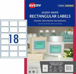 Avery Labels L7109 Gloss White Rectangle 18UP PK10 (Each)