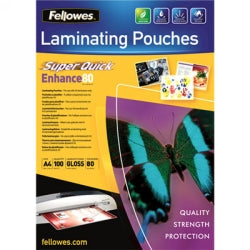 Fellowes Laminating Pouches A4 80 Micron Gloss Superquick PK100 (Each)