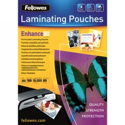 Fellowes Laminating Pouches A4 80 Micron Pre Punched Gloss PK100 (Each)