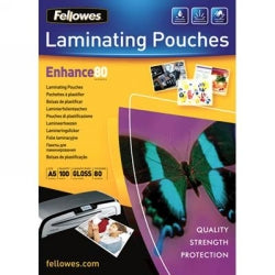 Fellowes Laminating Pouches A5 80 Micron Gloss PK100 (Each)