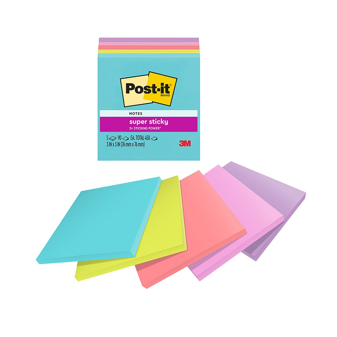 3M Notes Super Sticky 76x76mm 654-5SSMIA MIAMI/SUPAN PK5 (Each)