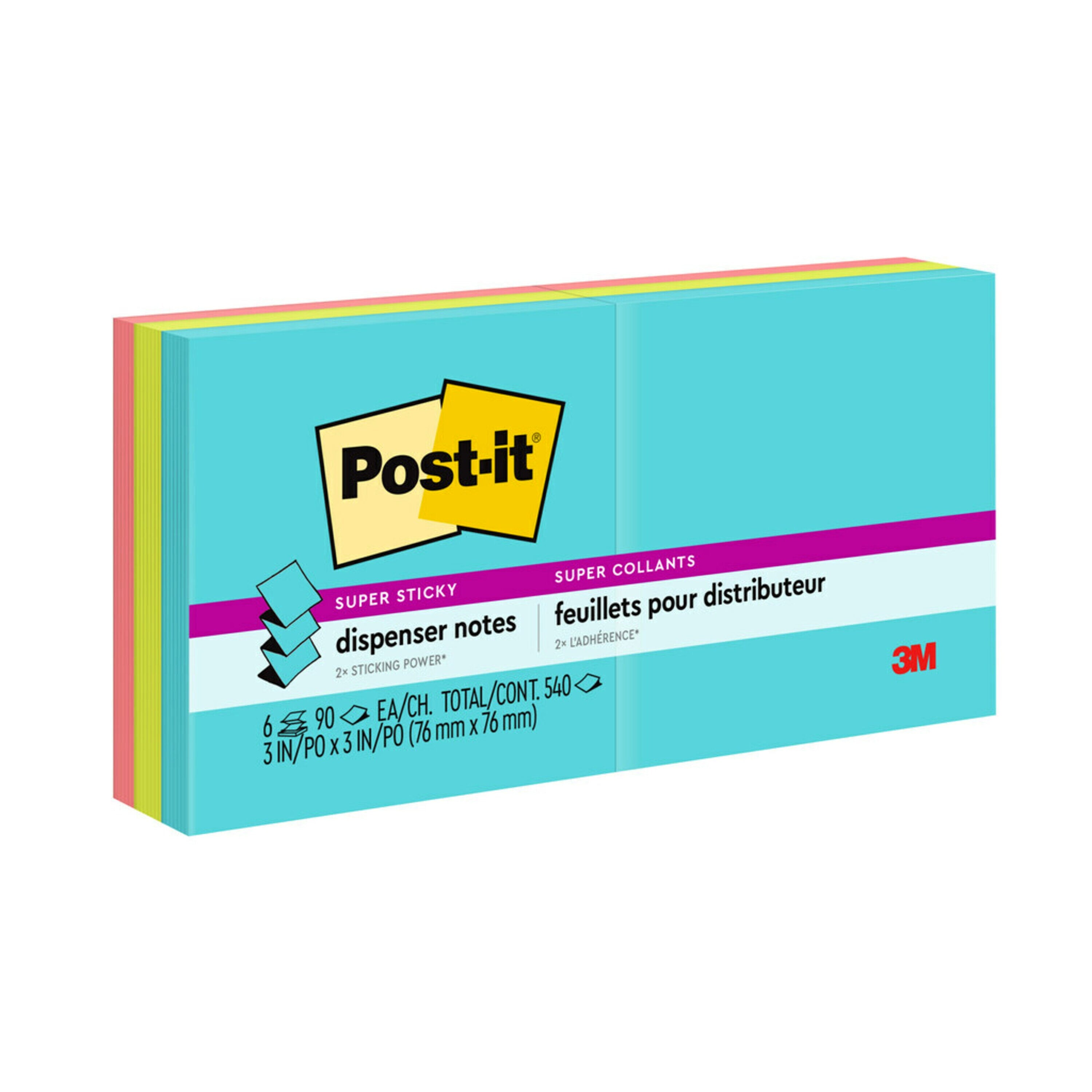 3M Notes Super Sticky 76x76mm R330-6SSMIA Pop Up Miami PK6 (Each)