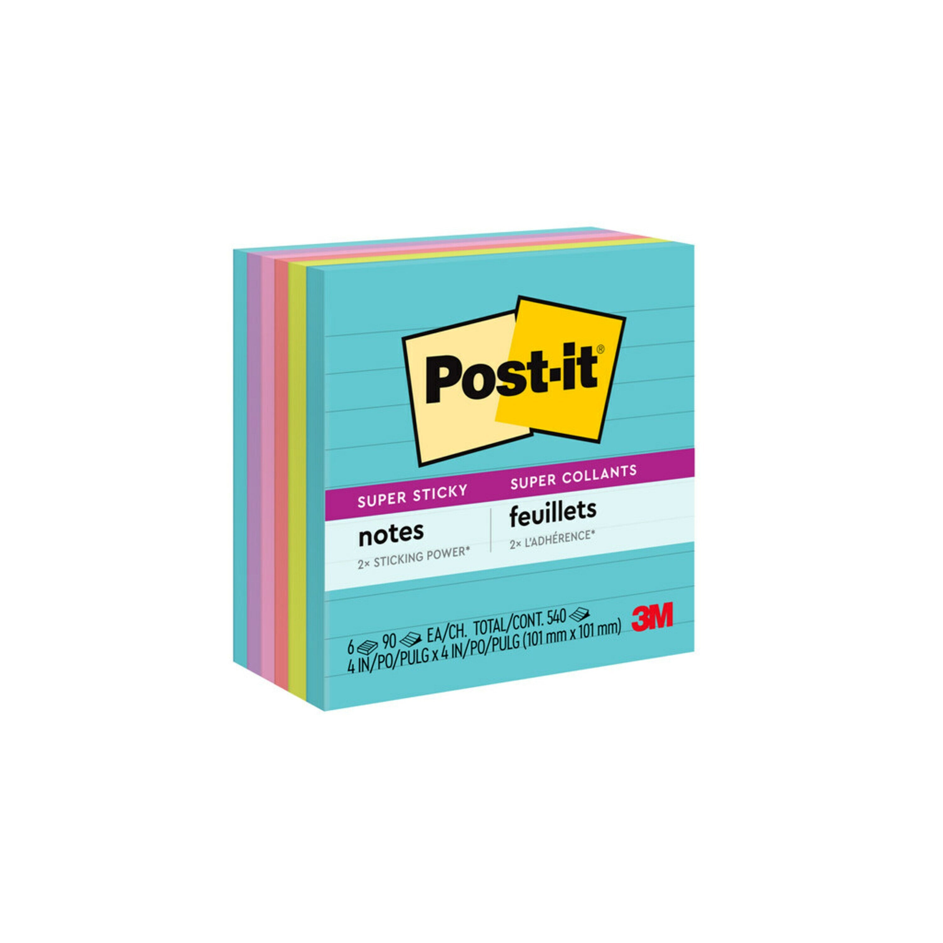 3M Notes Super Sticky 100x100mm 675-6SSMIA Miami PK6 (Each)