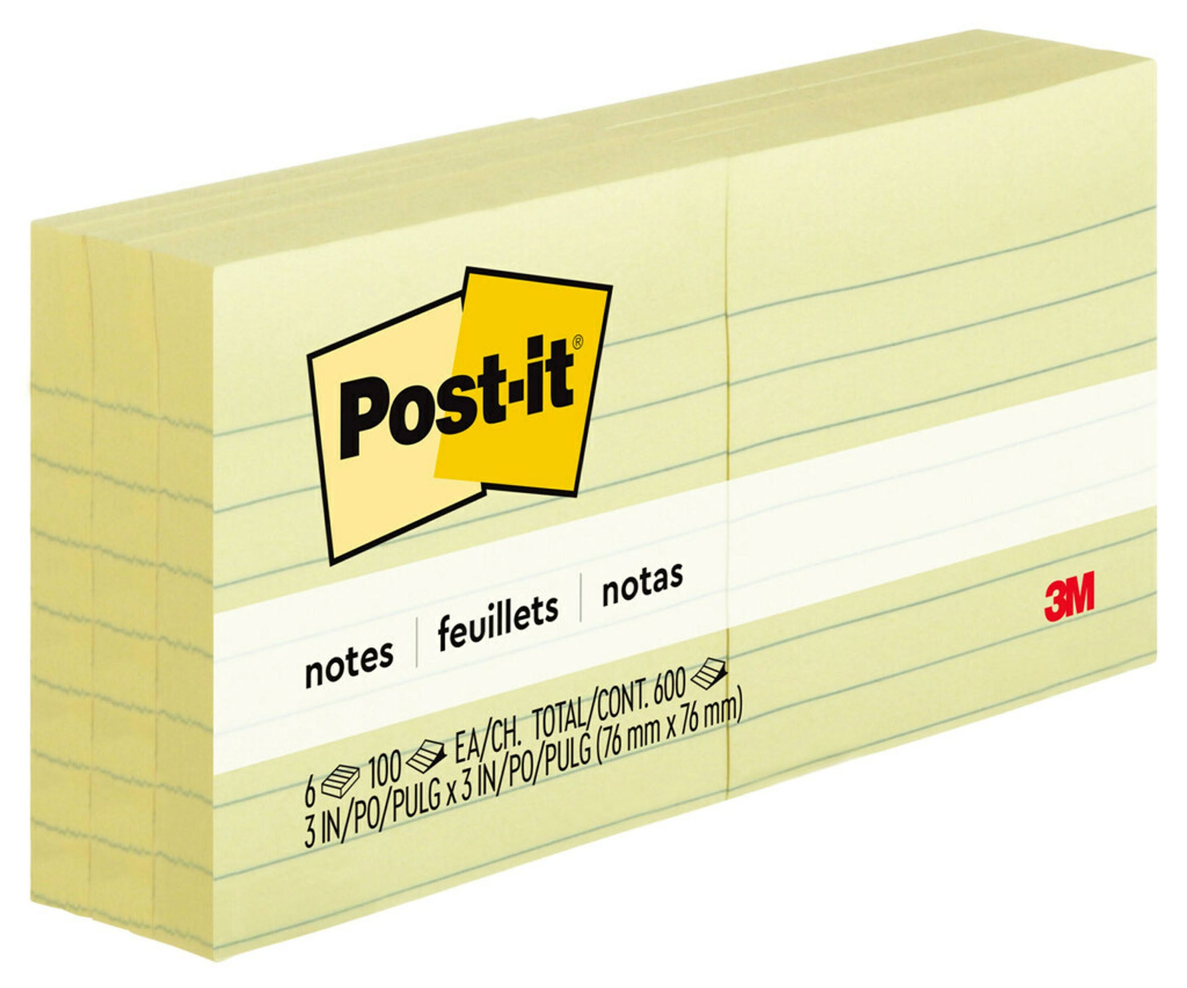 3M Post-It POST- It Notes 630-6PK 76x76mm Lined Yellow PK6 (Each)