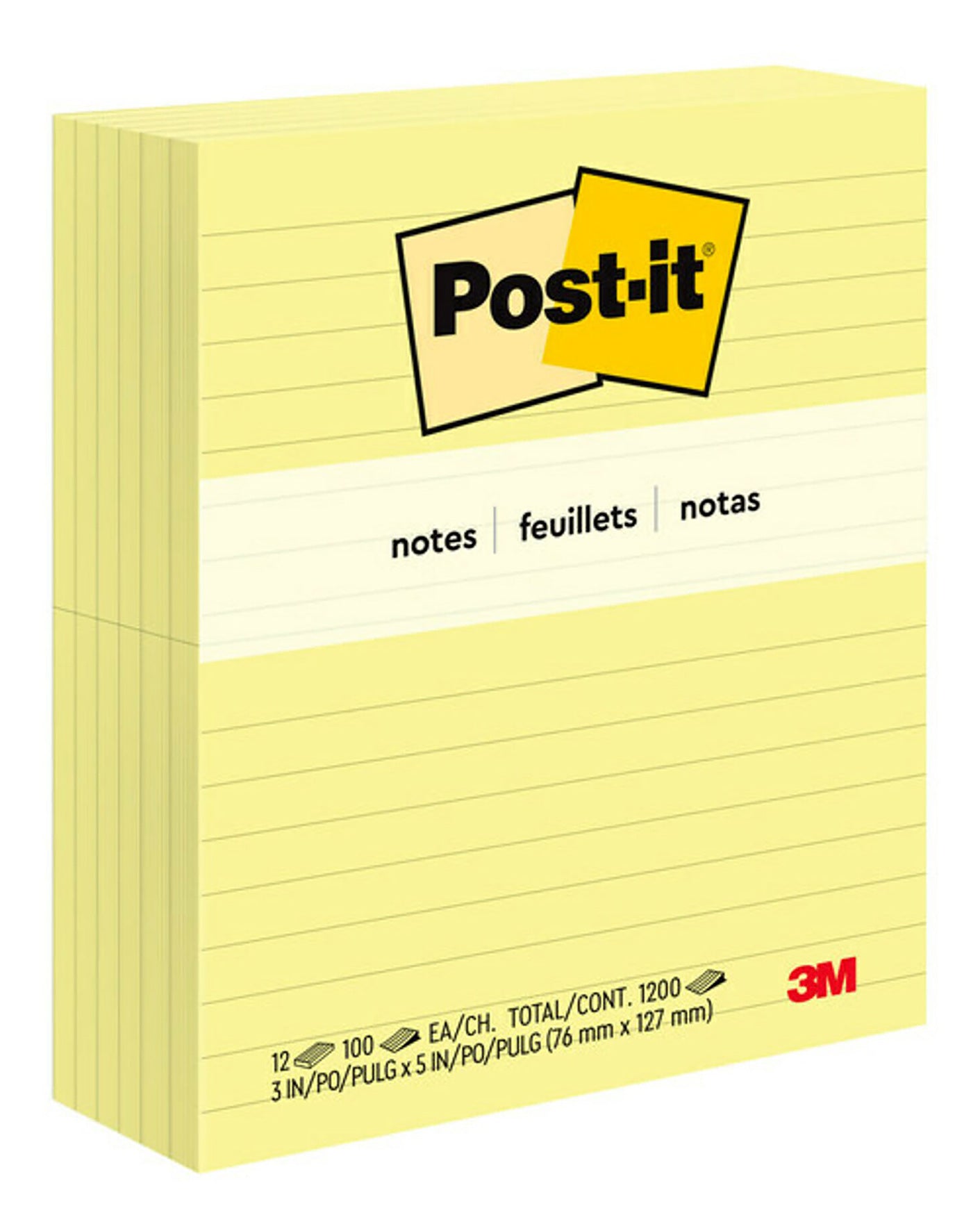 3M Post-It POST- It Notes 635 76x127mm Lined Yellow PK12 (Each)