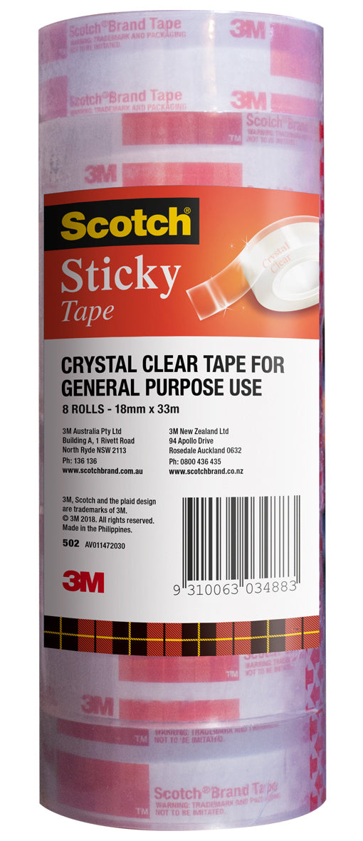 3M Scotch Tape Sticky 502 18mmx33M Tower PK8 (Each)