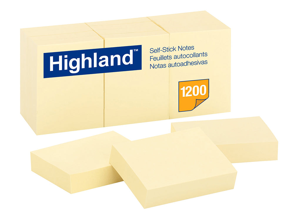 Highland Stick On Notes 6539 38x50 Yellow PK12 (Each)