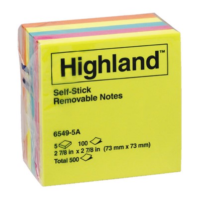 Highland Stick On Notes 6549-5A 73x73 Assorted PK5 (Each)