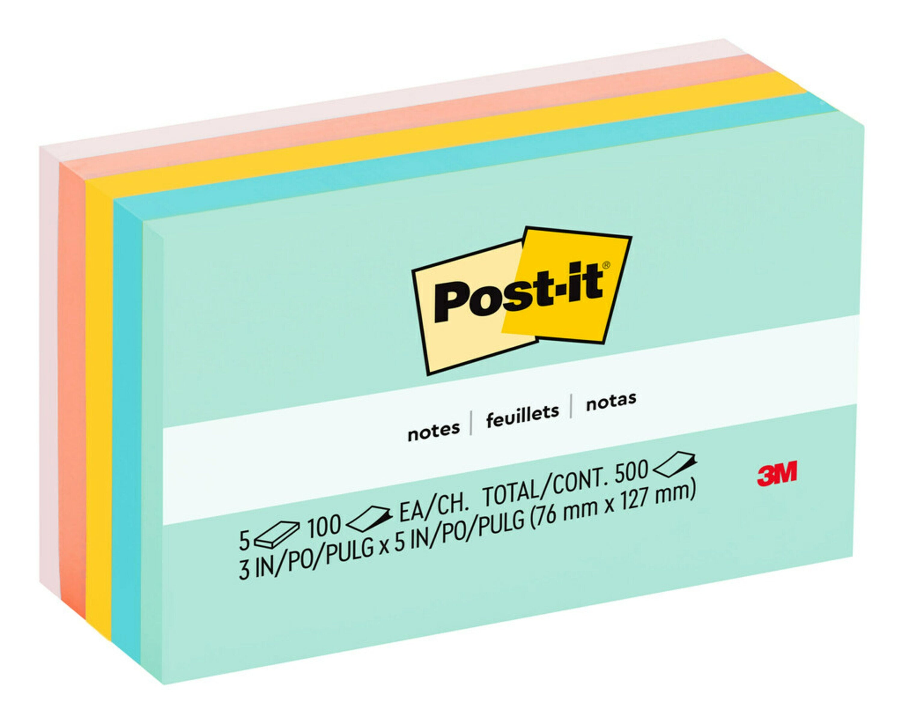 3M Notes 655-5 73x123mm Assorted Marseille PK5 (Each)