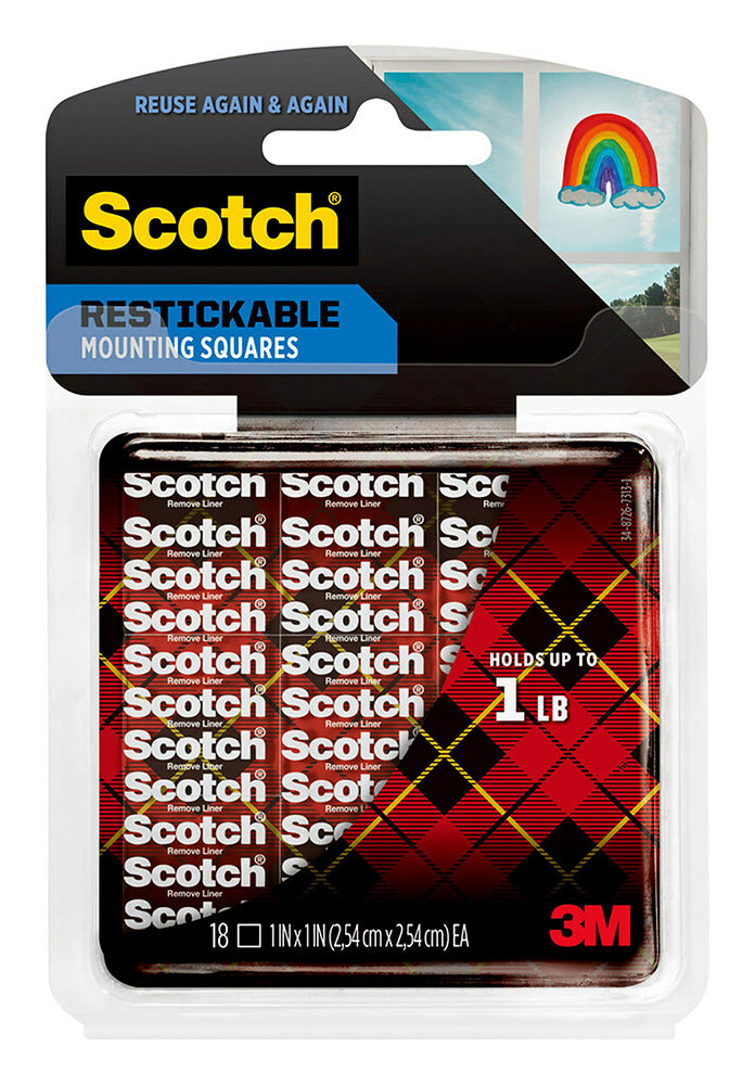 3M Scotch Tape Mounting 25.4x25mm R100 Reusable Tabs Clear (Each)