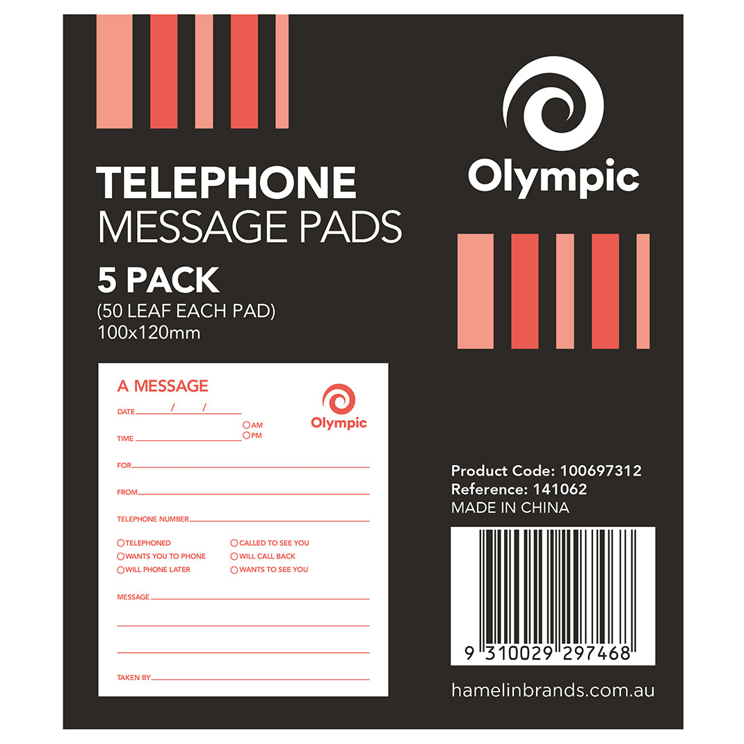Olympic Telephone Message Pad 100x115 White 50LF PK5 (Each)