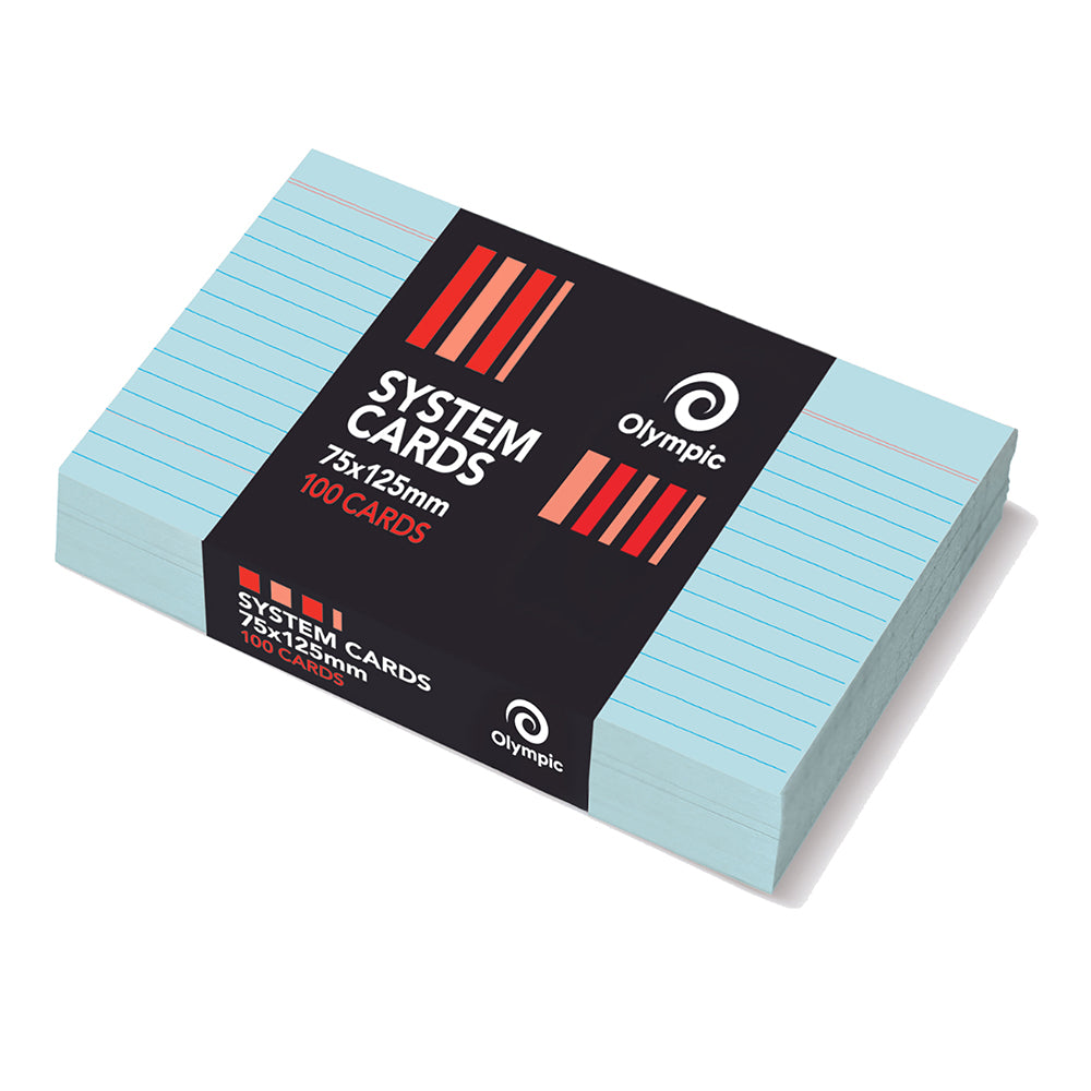 Olympic System Cards 5x3 Ruled Blue PK100 (Each)
