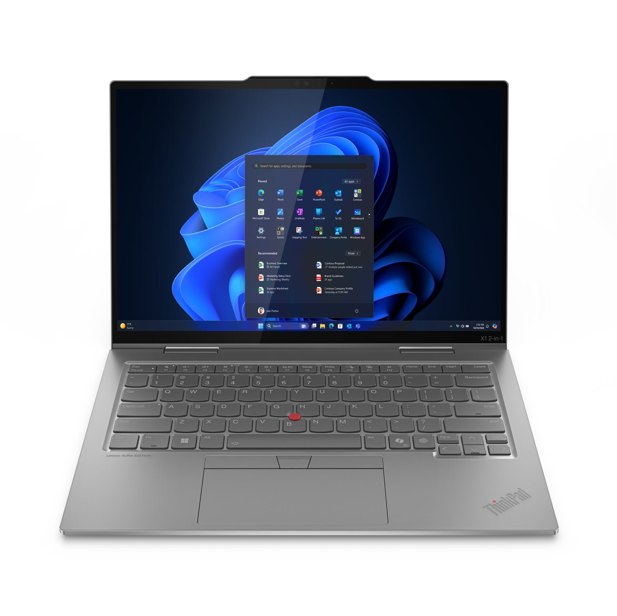 Lenovo ThinkPad X1 2-in-1 Gen 10 Aura Edition Intel Core Ultra 7 255U Hybrid (2-in-1) 35.6 cm (14") Touchscreen WUXGA 32 GB LPDDR5x-SDRAM 512 GB SSD Wi-Fi 6E (802.11ax) Windows 11 Pro English Grey