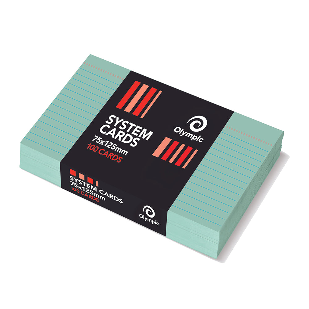 Olympic System Cards 5x3 Ruled Green PK100 (Each)