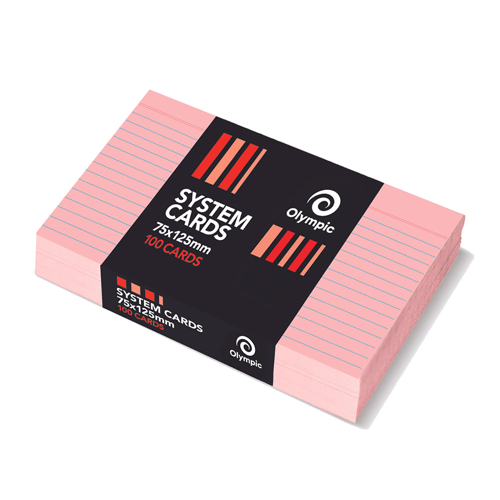 Olympic System Cards 5x3 Ruled Pink PK100 (Each)