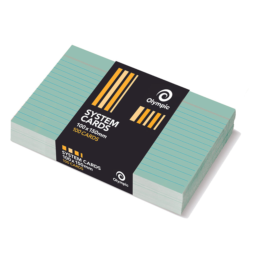 Olympic System Cards 6x4 Ruled Green PK100 (Each)