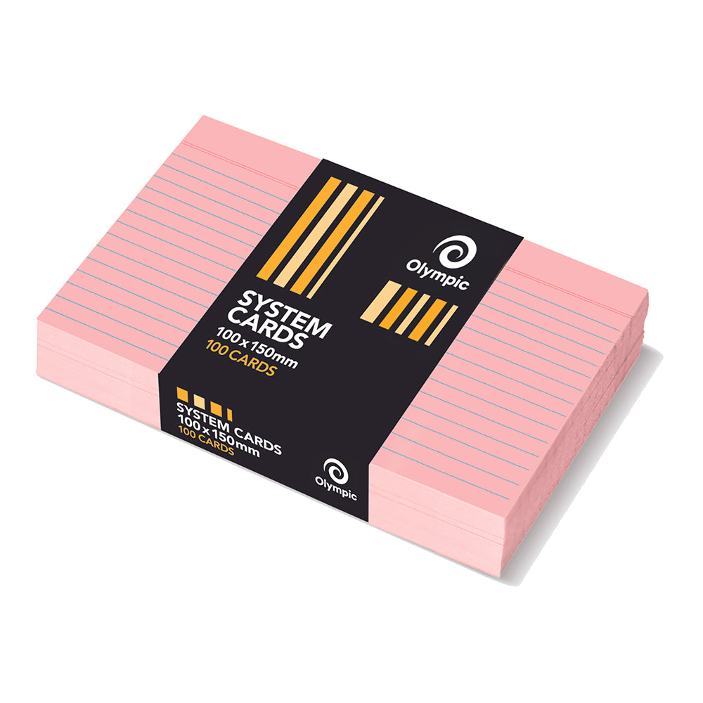 Olympic System Cards 6x4 Ruled Pink PK100 (Each)