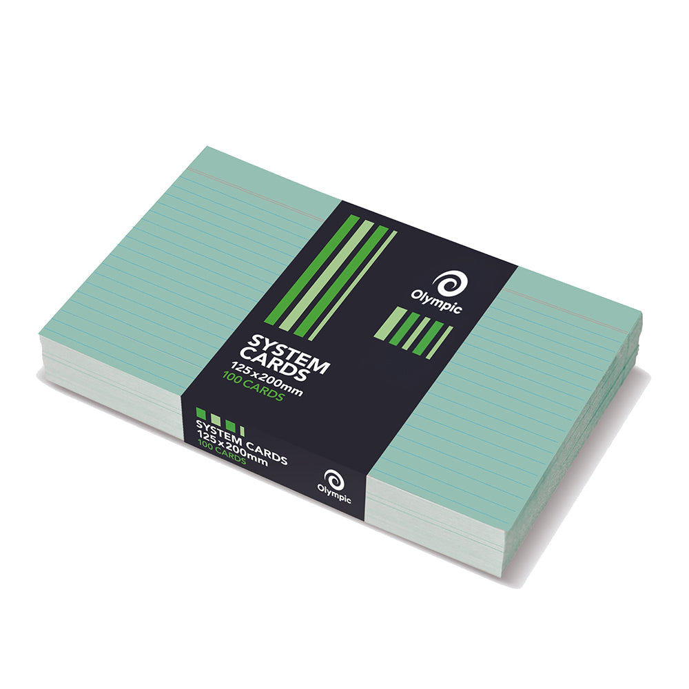 Olympic System Cards 8x5 Ruled Green PK100 (Each)