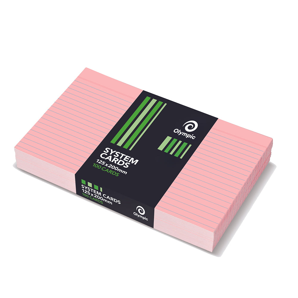 Olympic System Cards 8x5 Ruled Pink PK100 (Each)