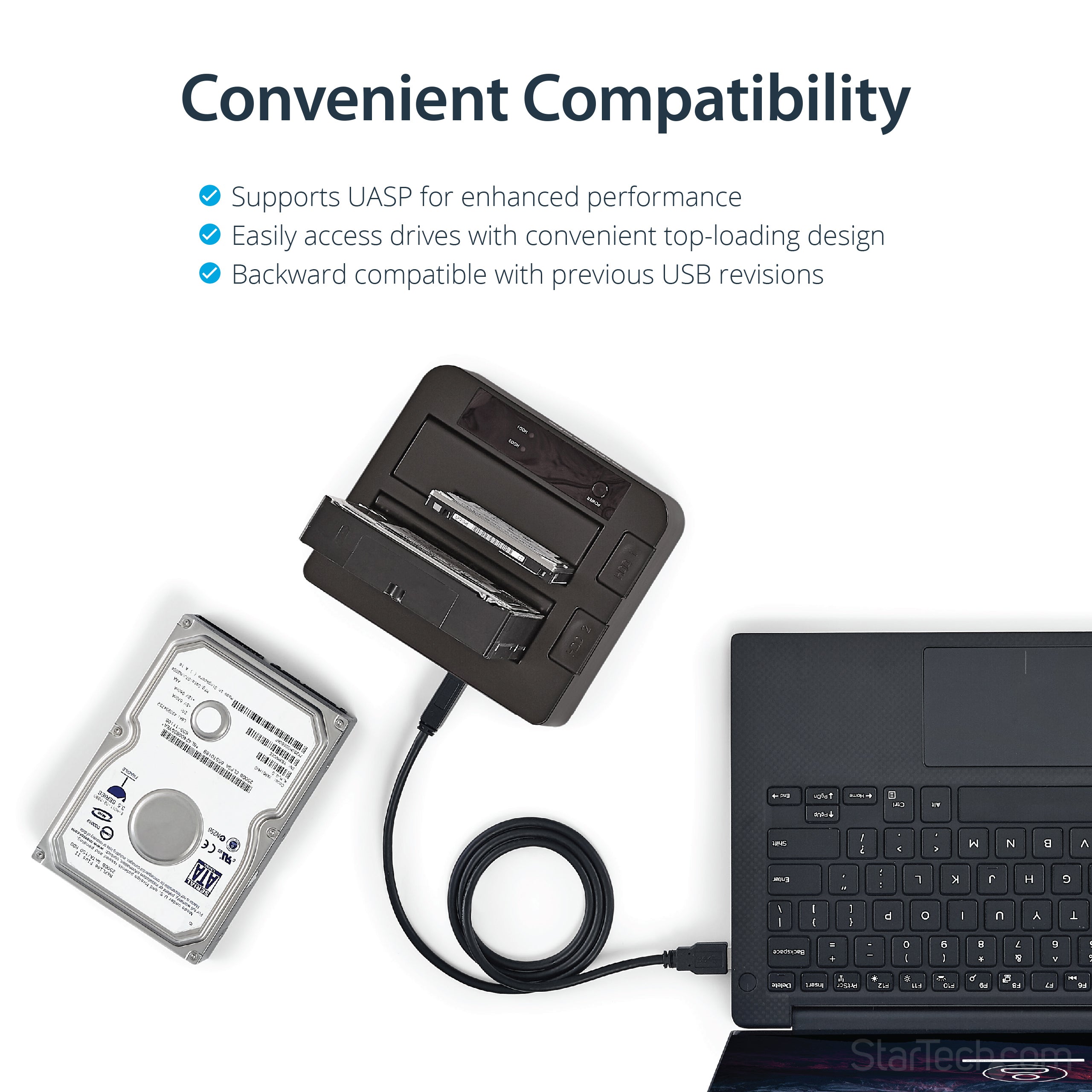 StarTech.com Dual-Bay USB 3.2 Gen 2 to SATA Hard Drive Docking Station, USB 10Gbps Hard Drive Dock, External 2.5/3.5" SATA I/II/III SSD/HDD Docking Station, Hot-Swap Hard Drive Bay, Top-Loading