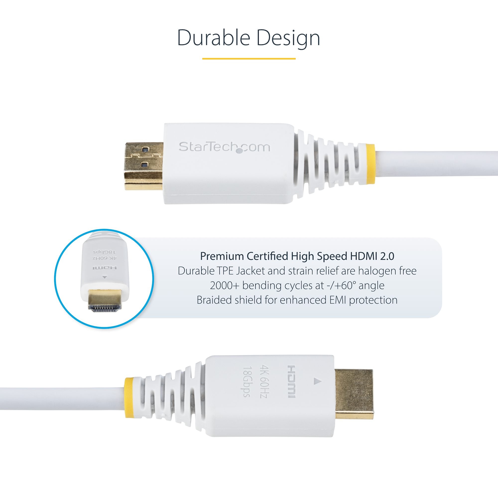 StarTech.com 10ft (3m) Premium Certified High Speed HDMI Cable, 4K 60Hz/1440p 144Hz, HDR10/HDCP 2.2/ARC, 18Gbps, UHD HDMI 2.0 Cord for TV/Monitor/Display, TPE Jacket, White