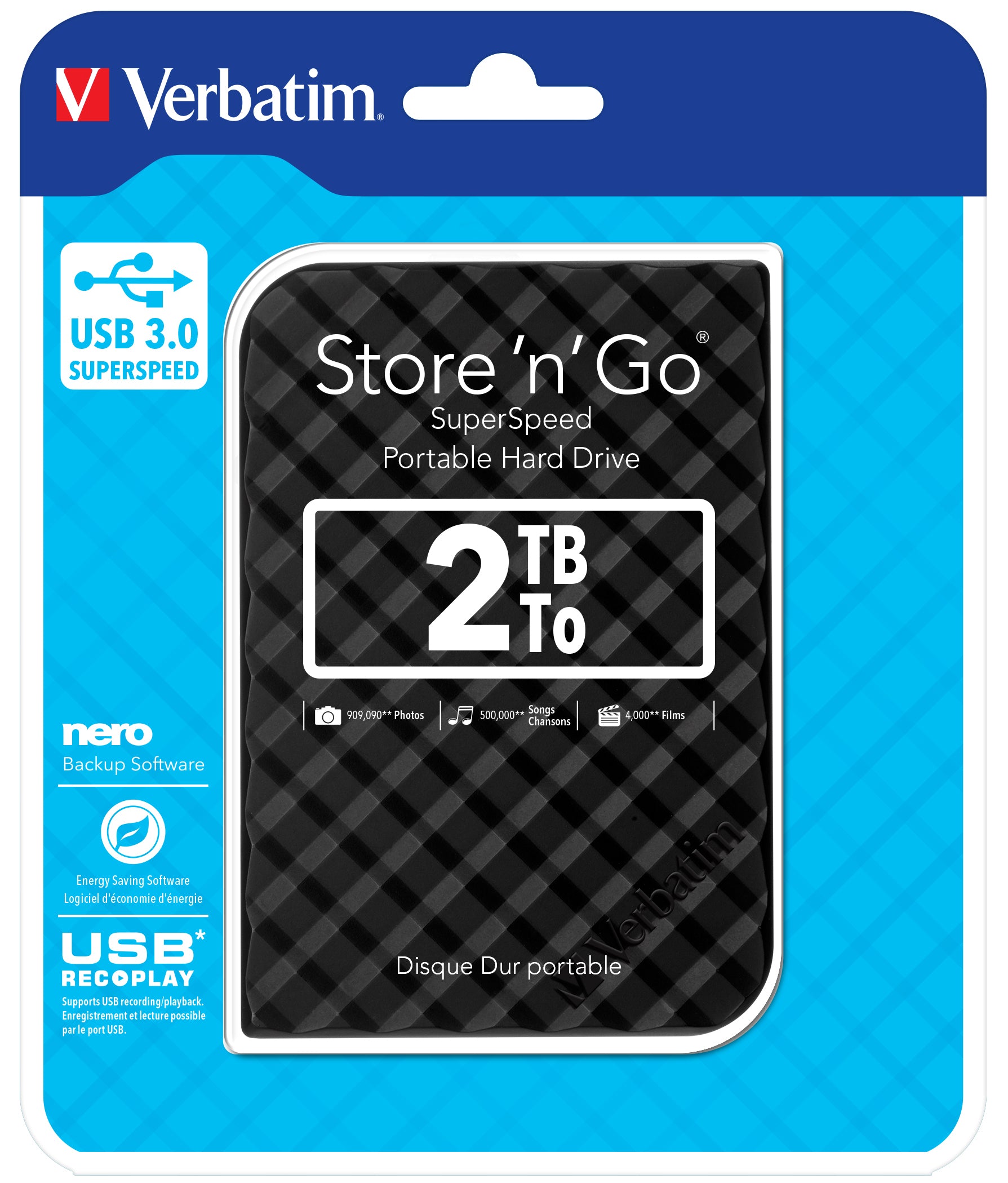 VERBATIM 2.5IN USB 3.0 STORE'N'GO HDD GRID DESIGN 2TB - BLACK