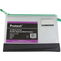 Protext Mesh Pouch A4 380x270mm With Assorted Zipper + Name Card Holder (Each)
