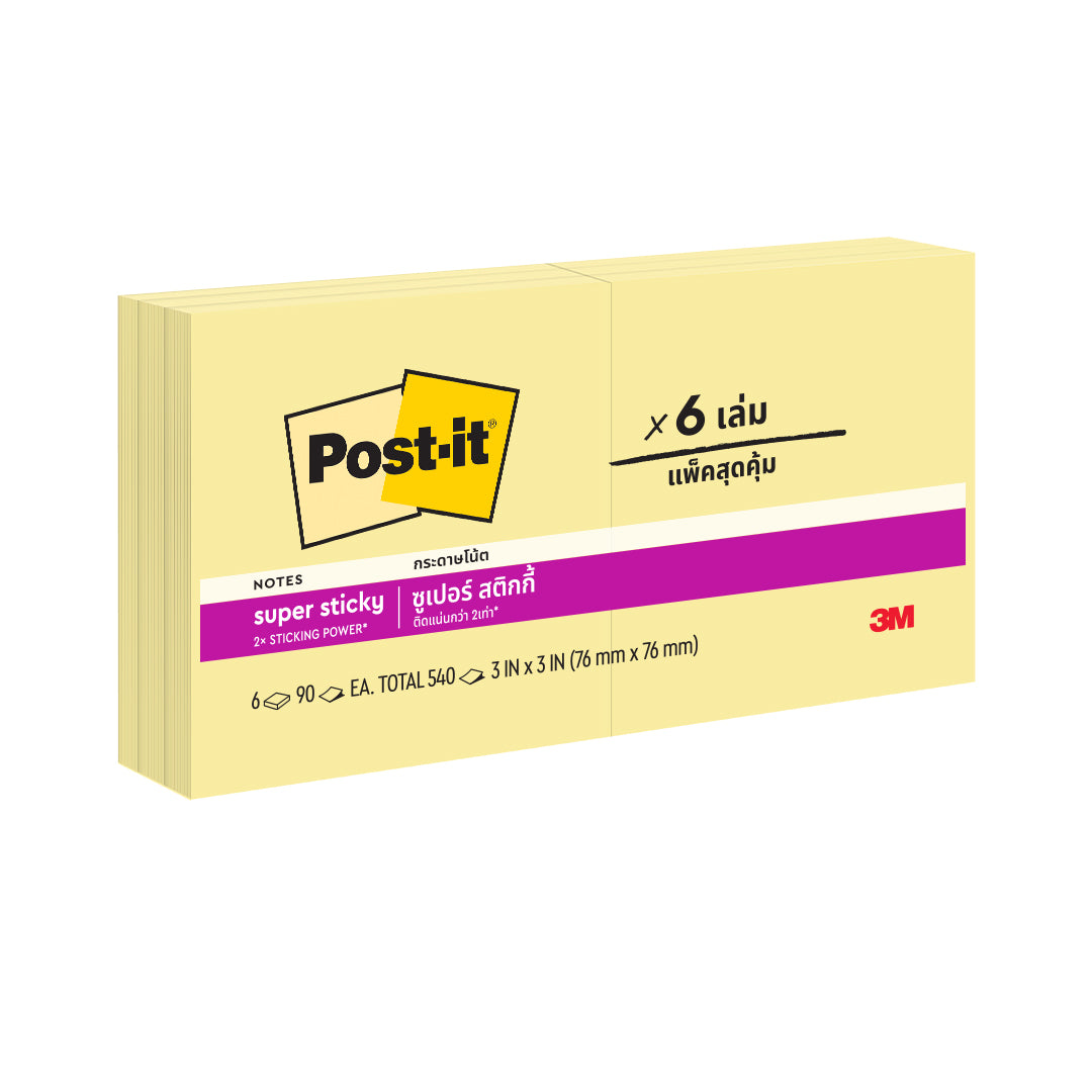 3M Notes Super Sticky 76x76mm 654-6SSCY Yellow PK6 (Pack 6)