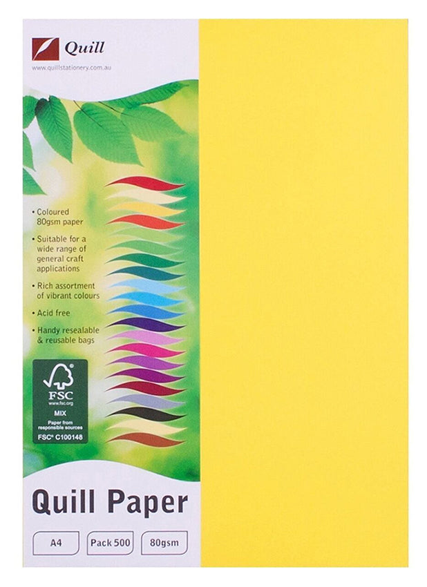 Quill Paper Xl A4 Lemon 500s 80gsm (REAM)