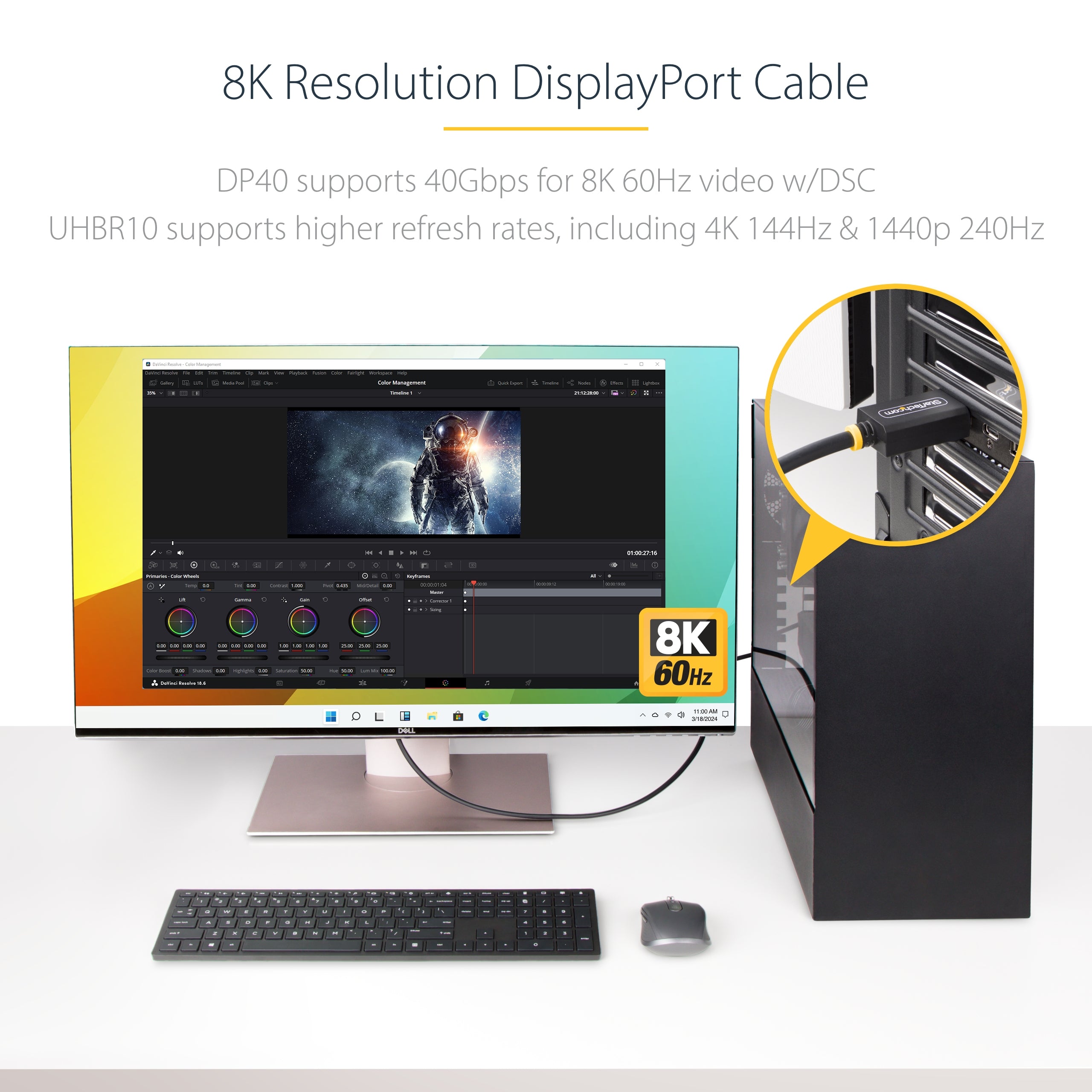 StarTech.com 6ft DisplayPort 2.1 Cable, VESA Certified DP40 DisplayPort Cable w/UHBR10/HDR/HDCP 2.2, 8K 60Hz/4K 144Hz w/DSC 1.2a, 40Gbps, DP 2.1 Cable, UHD Monitor Cord, M/M