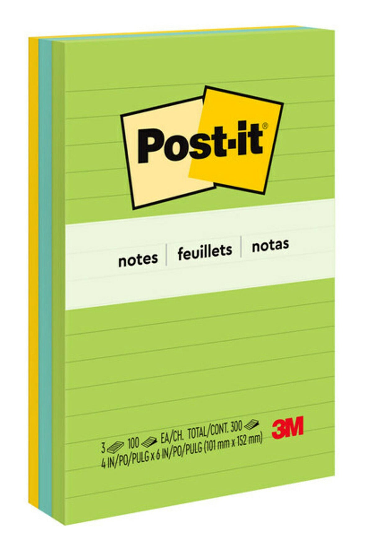 3M Notes 660-3AU 98mmx149mm Ultra Lined Assorted PK3 (Each)