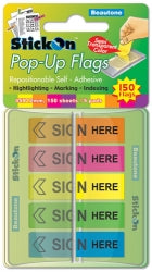 Beautone Stick On Flags POP-UP Sign Here 45x12 5 Assorted Pads 150SHT (Each)