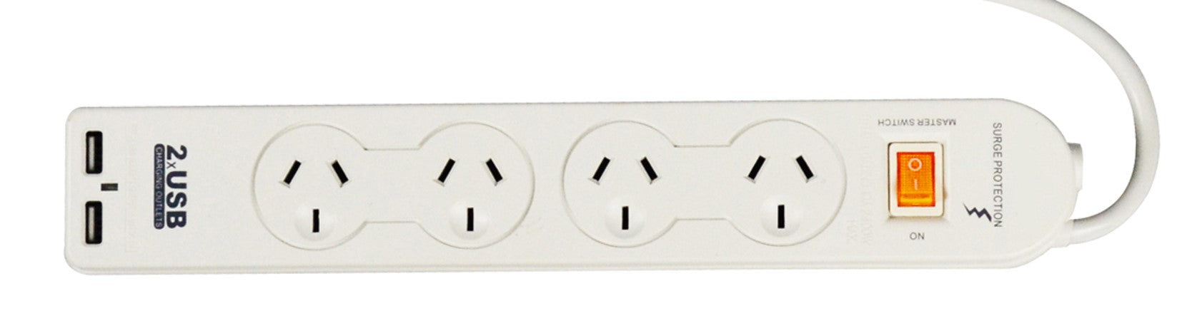 Powerboard 4 Outlet With 2xUSB CHARGER/OVERLOAD PROTECTION/MASTER Switch (Each)