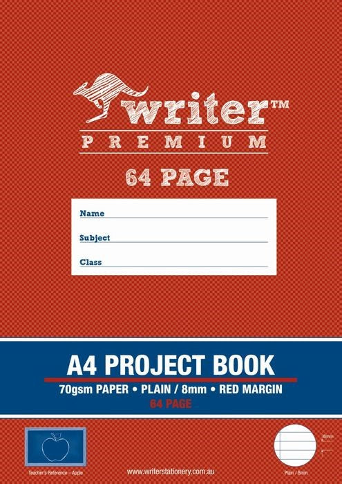 Writer Project Book Premium A4 64-page PLAIN/8mm Ruled + Margin Apple (Each)