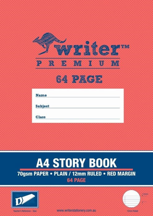Writer Story Book Premium 2/3 Plain 1/3 12mm Solid Ruled A4 64pg Saw (Each)