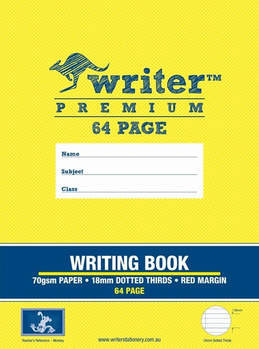 Writer Writing Book Prem 330x240mm 64-page 18mm Dot Thirds + Margin Monkey (Each)