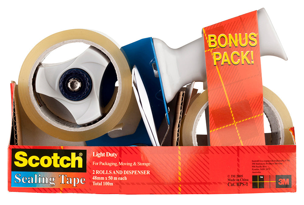 3M Scotch Tape Sealing BPS-1 48mmx50M 2 Rolls And Dispenser (Each)