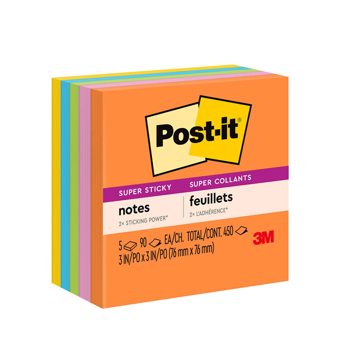 3M Notes Super Sticky 76x76mm 654-5SSAU RIO/ENERGYB PK5 (Each)