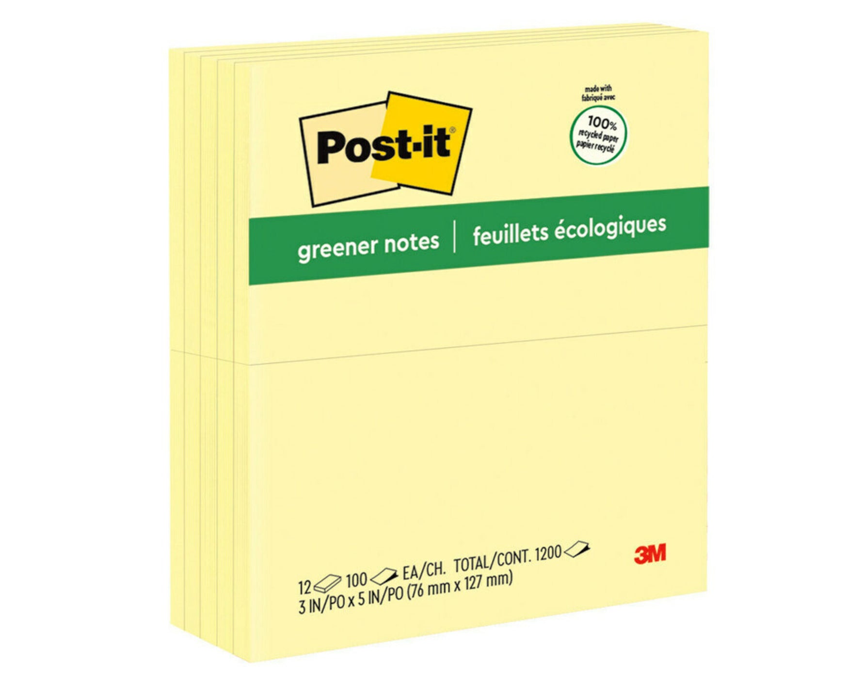 3M Notes 655-RPA 76mmx127mm Recy Yellow PK12 (Each)