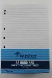 Writer Office Pads Bond A4 Ruled 7 Hole 100 Sheet (Pack 10)