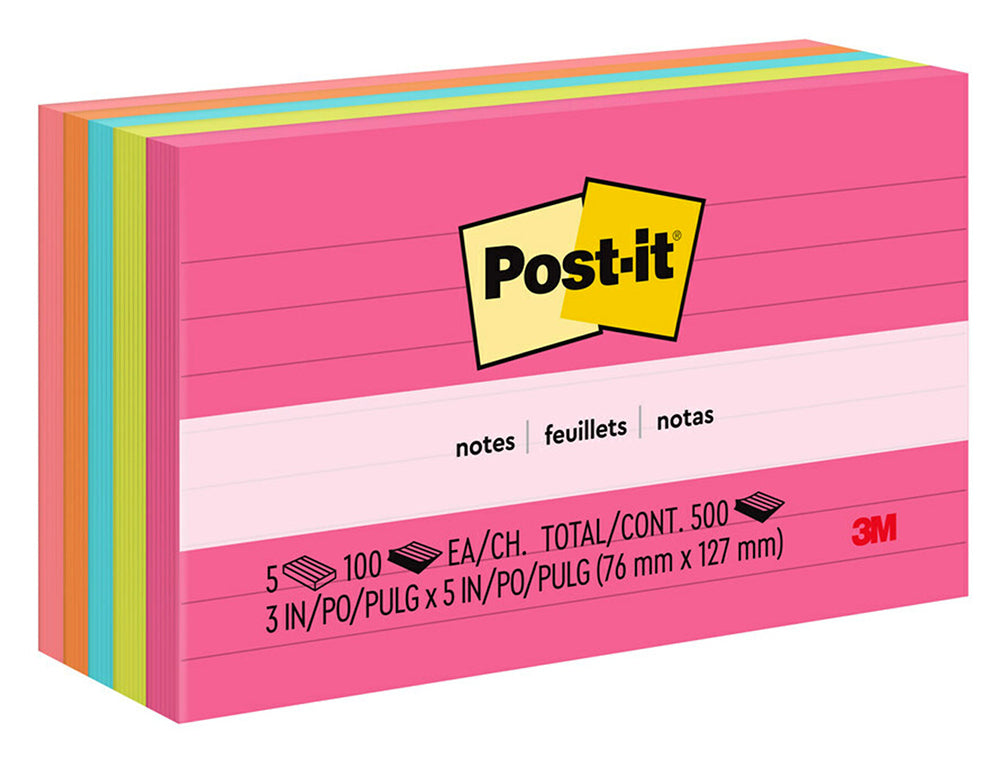 3M Notes 635-5AN 73x123 Capetown Lined Assorted Pk 5 (Each)