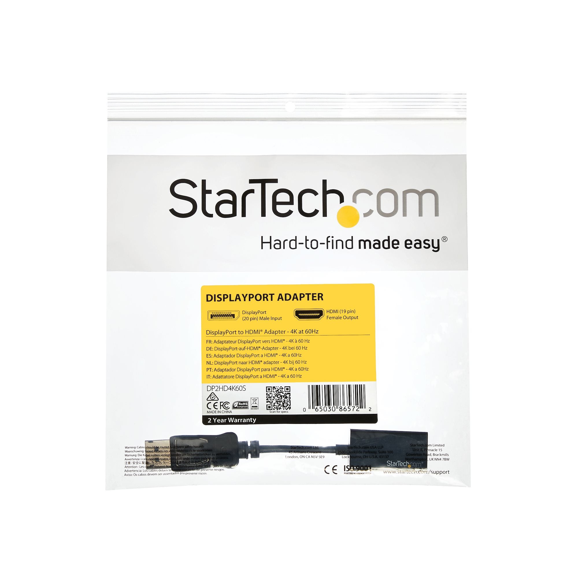 StarTech.com DisplayPort to HDMI Adapter - 4K 60Hz Active DP 1.4 to HDMI 2.0 Video Converter - DP to HDMI Monitor/TV/Display Cable Adapter Dongle - Latching DP Connector