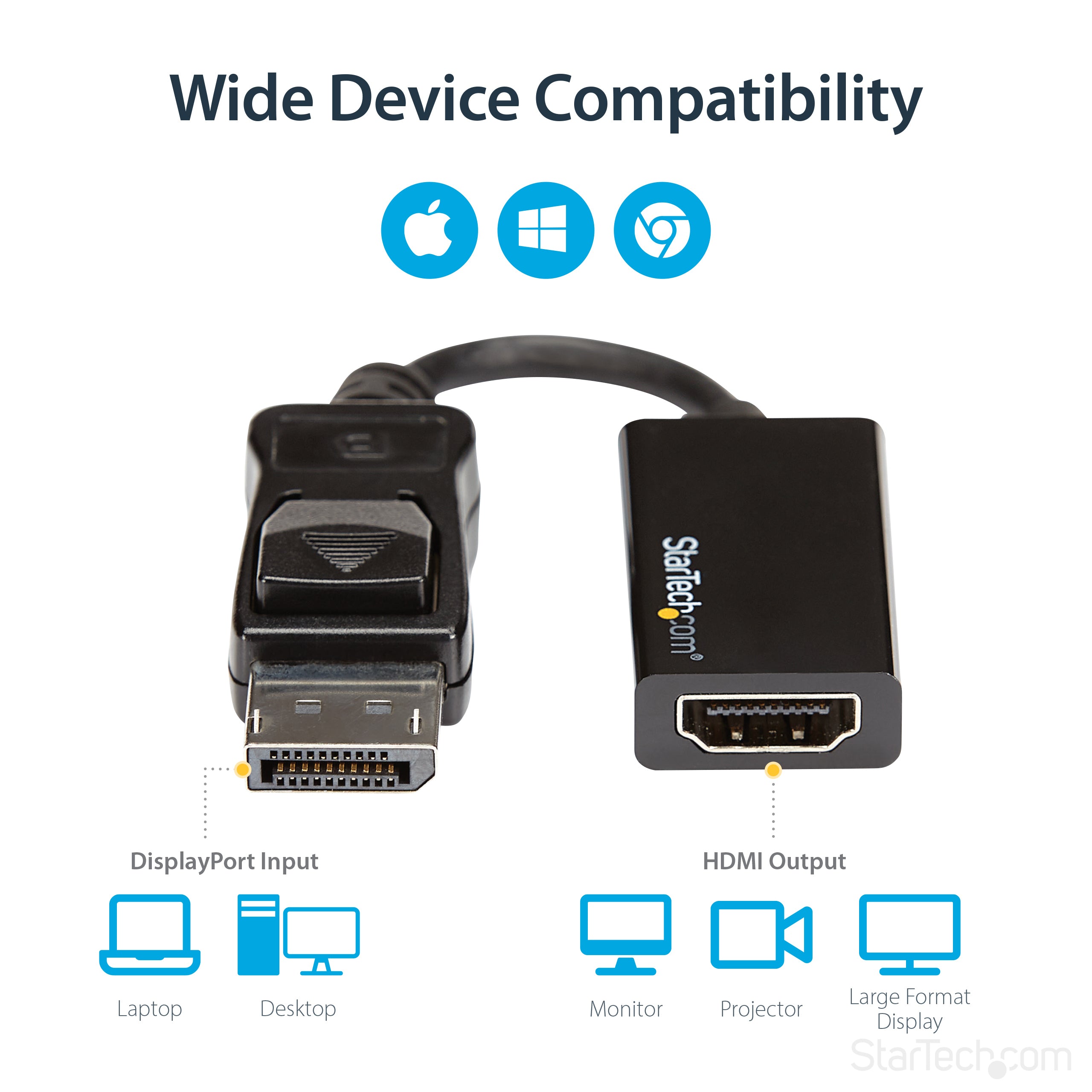 StarTech.com DisplayPort to HDMI Adapter - 4K 60Hz Active DP 1.4 to HDMI 2.0 Video Converter - DP to HDMI Monitor/TV/Display Cable Adapter Dongle - Latching DP Connector