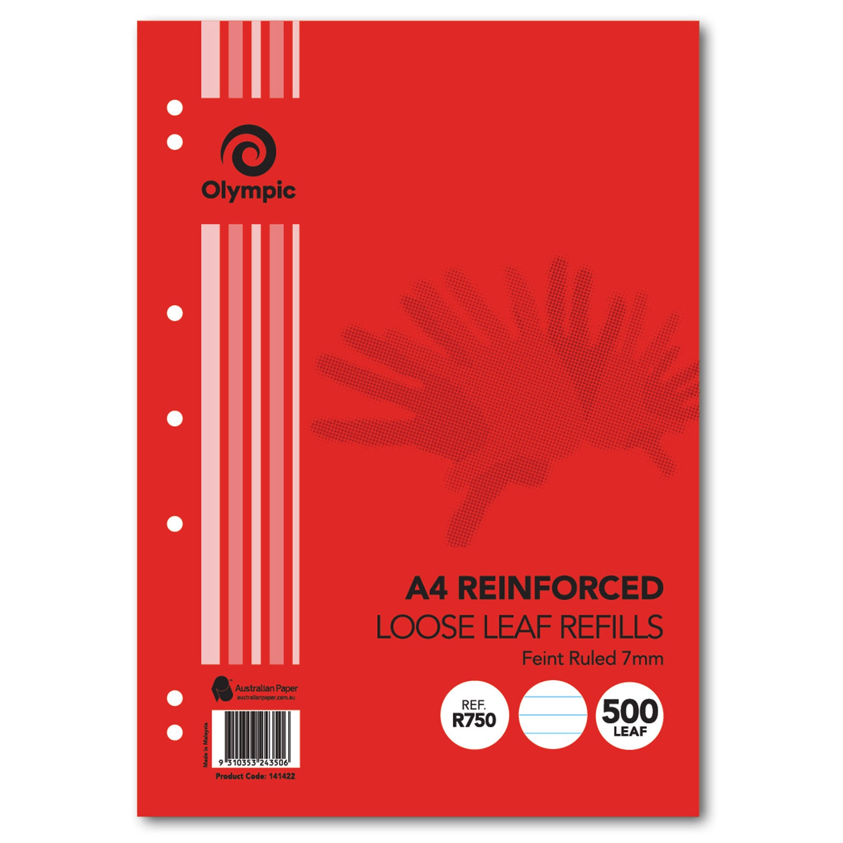 Olympic Loose Leaf Reinforced Refills A4 Ruled 7mm 500 Leaf (Each)